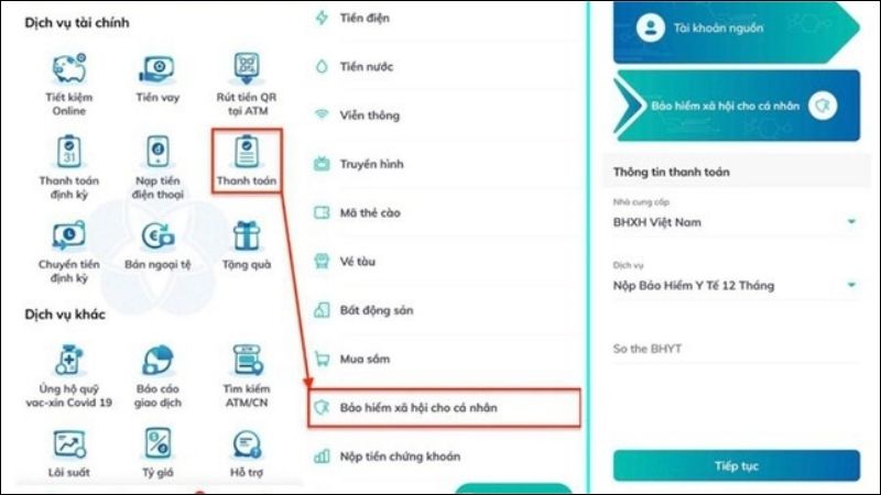 Các bước gia hạn bảo hiểm y tế thông qua ứng dụng Internet Banking của ngân hàng BIDV