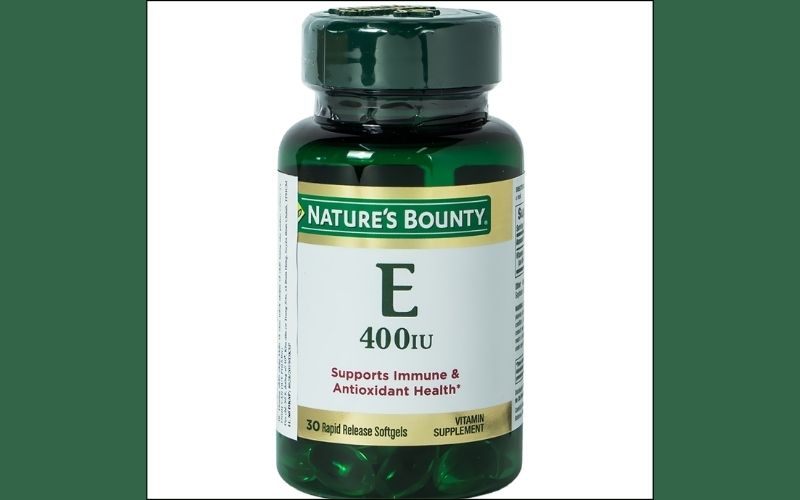 Viên uống Vitamin E-400IU Nature's Bounty giảm các nếp nhăn, tái sản sinh tế bào da.